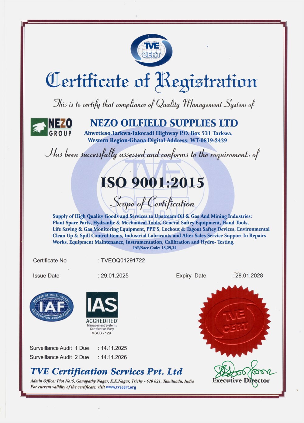 ISO 9001:2015 Quality Management certificate
